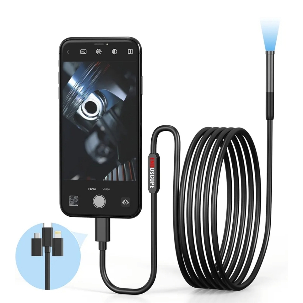 Endoscope Camera With Light Borescope With 6 LED Lights 9.8ft Semi Rigid Snake
